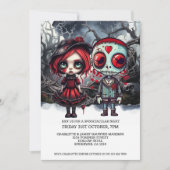 ハロウィンの怖い人形カップルが森で 招待状 (正面)