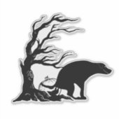 ハロウィンの怖い木の下で犬がうんこしている シール (正面)
