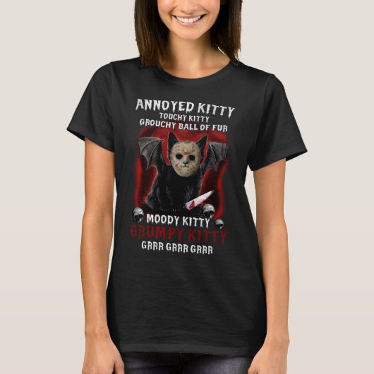 ハロウィンの怖い殺人黒猫ナイフCos Tシャツ (正面)