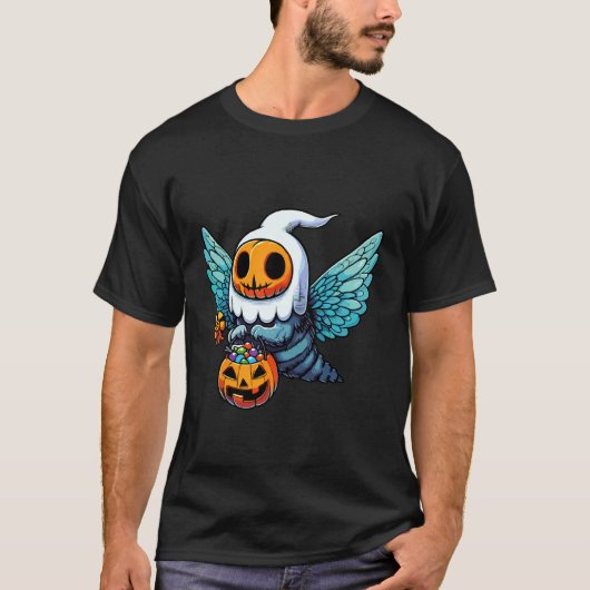 ハロウィンの怖い蝶の幽霊のお菓子入れ袋 Tシャツ (正面)