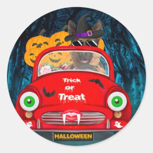 ハロウィンの怖い車を運転するジャーマンシェパード ラウンドシール