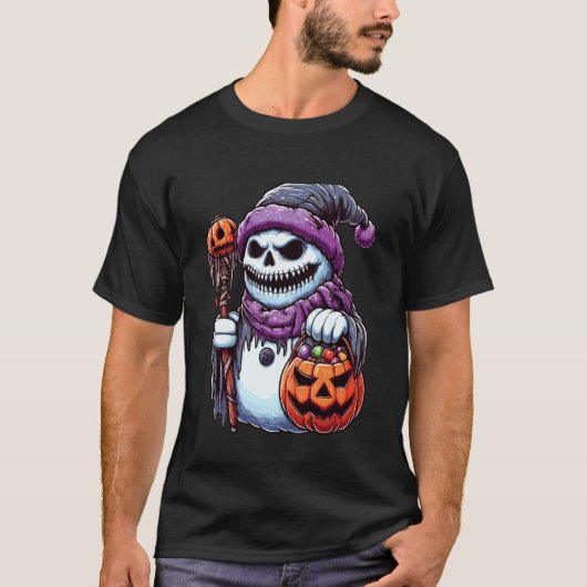 ハロウィンの怖い雪だるま幽霊のスイーツ入れ袋 Tシャツ (正面)