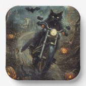 ハロウィンの怖い黒猫バイク ペーパープレート (正面)