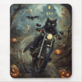 ハロウィンの怖い黒猫バイク マウスパッド (正面)