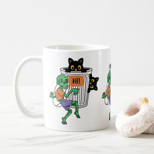 ハロウィンの怯えるネコ コーヒーマグカップ (ドーナツ)