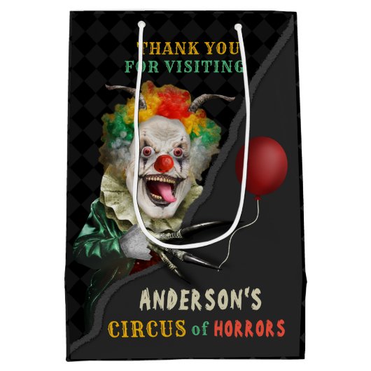 ハロウィンの恐いピエロの大人の気色悪いサーカスのパーティー ミディアムペーパーバッグ (裏面)
