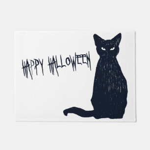 ハロウィンの恐い黒猫のシルエット ドアマット