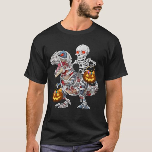 ハロウィンの恐竜ミイラゾンビスケルトン Tシャツ (正面)