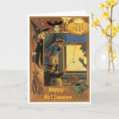 ハロウィンの悪戯者のヴィンテージカード カード (黄色い花)