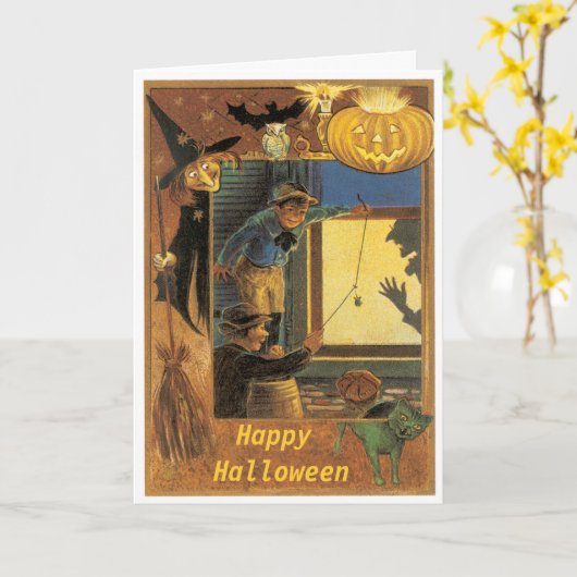 ハロウィンの悪戯者のヴィンテージカード カード (黄色い花)