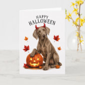 ハロウィンの悪魔の犬 ヴァイマラナー カード (黄色い花)