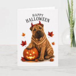 ハロウィンの悪魔犬に扮したシャーペイ カード