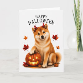 ハロウィンの悪魔犬に扮した柴犬 カード
