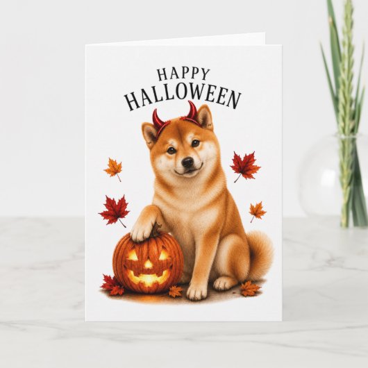 ハロウィンの悪魔犬に扮した柴犬 カード (正面)