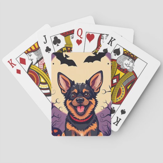 ハロウィンの情景にいるかわいい犬 トランプ (裏面)