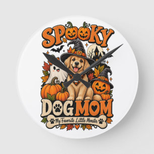 ハロウィンの愛犬家 スケルトンの愛犬家ママ ラウンド壁時計