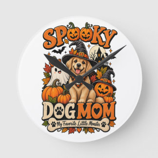 ハロウィンの愛犬家 スケルトンの愛犬家ママ ラウンド壁時計