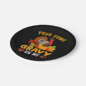 ハロウィンの感謝の気持ちを私に幾つかの肉汁を注ぐ ペーパープレート (アングル)