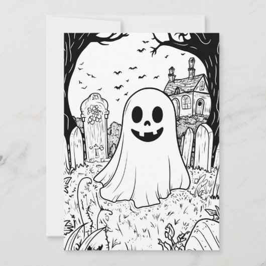 ハロウィンの手作りぬりえカード - かわいいおばけ シーズンカード (正面)