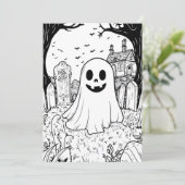ハロウィンの手作りぬりえカード - かわいいおばけ シーズンカード (スタンド正面)