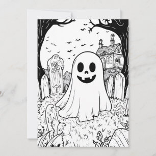 ハロウィンの手作りぬりえカード - かわいいおばけ シーズンカード