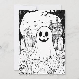 ハロウィンの手作りぬりえカード - かわいいおばけ シーズンカード