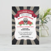 ハロウィンの招待のスカルのバラの赤いサーカスのパーティー 招待状 (スタンド正面)