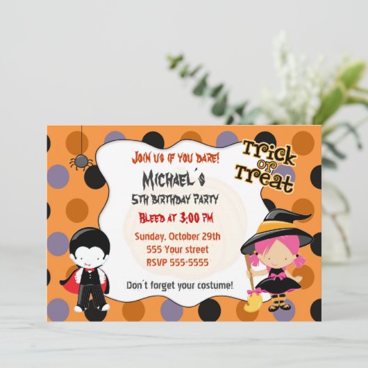 ハロウィンの招待状の子供の誕生日のパーティー 招待状 (スタンド正面)