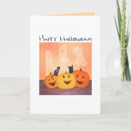 ハロウィンの招待状または挨拶の猫/幽霊 シーズンカード