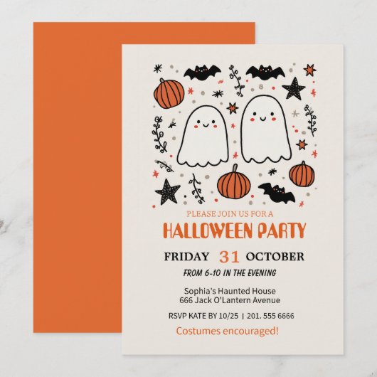 ハロウィンの招待状 招待状 (正面/裏面)