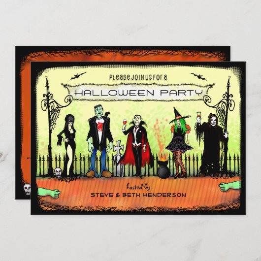 ハロウィンの招待-ハロウィンの衣裳のパーティー 招待状 (正面/裏面)