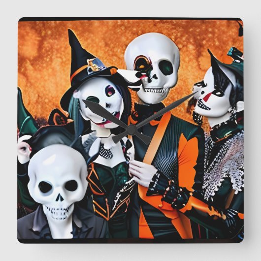 ハロウィンの持ちこたえ スクエア壁時計 (正面)