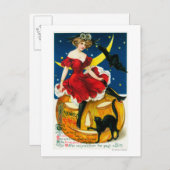 ハロウィンの挨拶の女性のジャック・オ・ランタン ポストカード (正面/裏面)