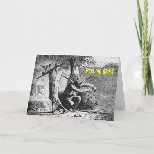 ハロウィンの挨拶状-死神の版木、銅版、版画 カード (正面)