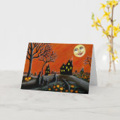 ハロウィンの挨拶状、魔法使い、ジャックOランタン カード (黄色い花)