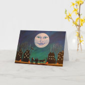 ハロウィンの挨拶状、魔法使い、黒、猫、月 カード (黄色い花)