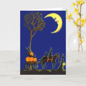 ハロウィンの挨拶、カード、魔法使い、月、カボチャ カード (黄色い花)