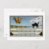 ハロウィンの挨拶 猫がフェンスに乗って ポストカード (正面/裏面)