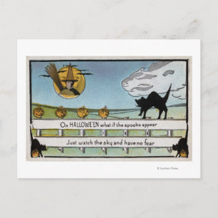 ハロウィンの挨拶 猫がフェンスに乗って ポストカード
