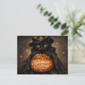 ハロウィンの挨拶 黒猫とキャンディ ポストカード (スタンド正面)
