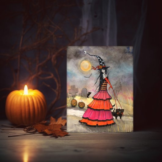 ハロウィンの散歩 ファンタジー魔女と猫 カード