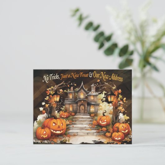 ハロウィンの新住所お知らせカード - ユニークなデザイン シーズンポストカード (スタンド正面)