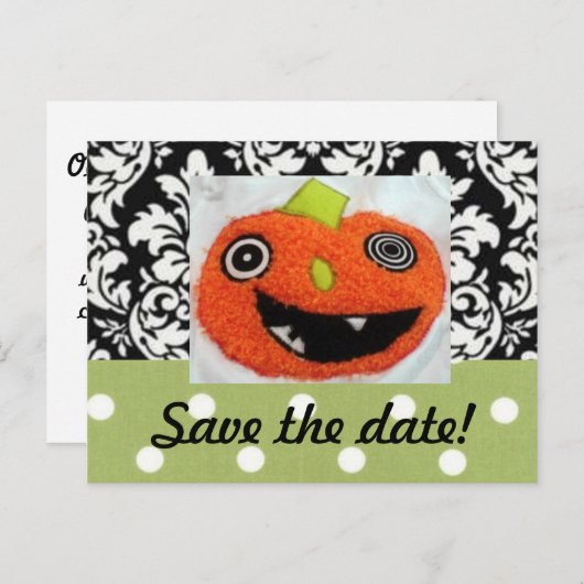 ハロウィンの日付カードを保存結婚する 案内ポストカード (正面/裏面)