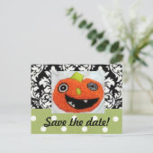 ハロウィンの日付カードを保存結婚する 案内ポストカード (スタンド正面)