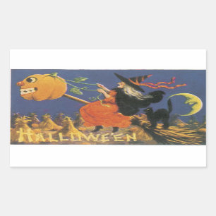 ハロウィンの旧式の魔法使い 長方形シール