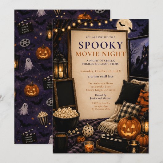 ハロウィンの映画夜 招待状 (正面/裏面)