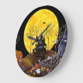 ハロウィンの時計、墓地、幽霊、魔法使い、教会 ラージ壁時計 (傾斜)