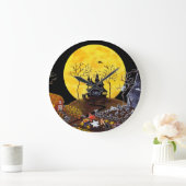 ハロウィンの時計、墓地、幽霊、魔法使い、教会 ラージ壁時計 (ホーム)