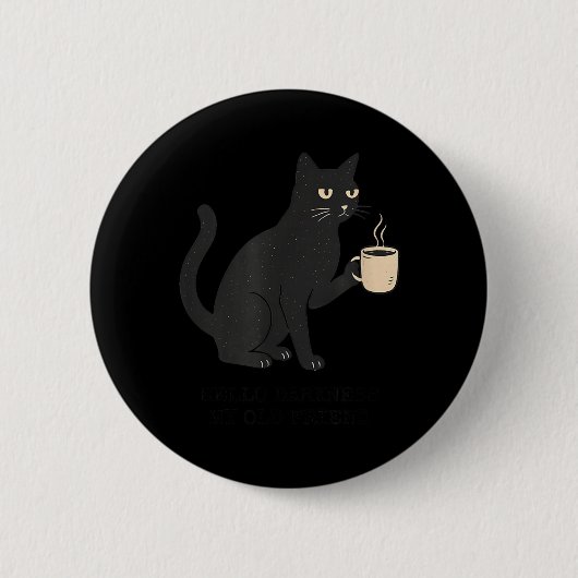 ハロウィンの暗闇 こんにちは古き友よ 猫とコーヒー 缶バッジ (正面)