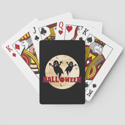 ハロウィンの月のシルエット 幽霊 コウモリ トランプ (裏面)